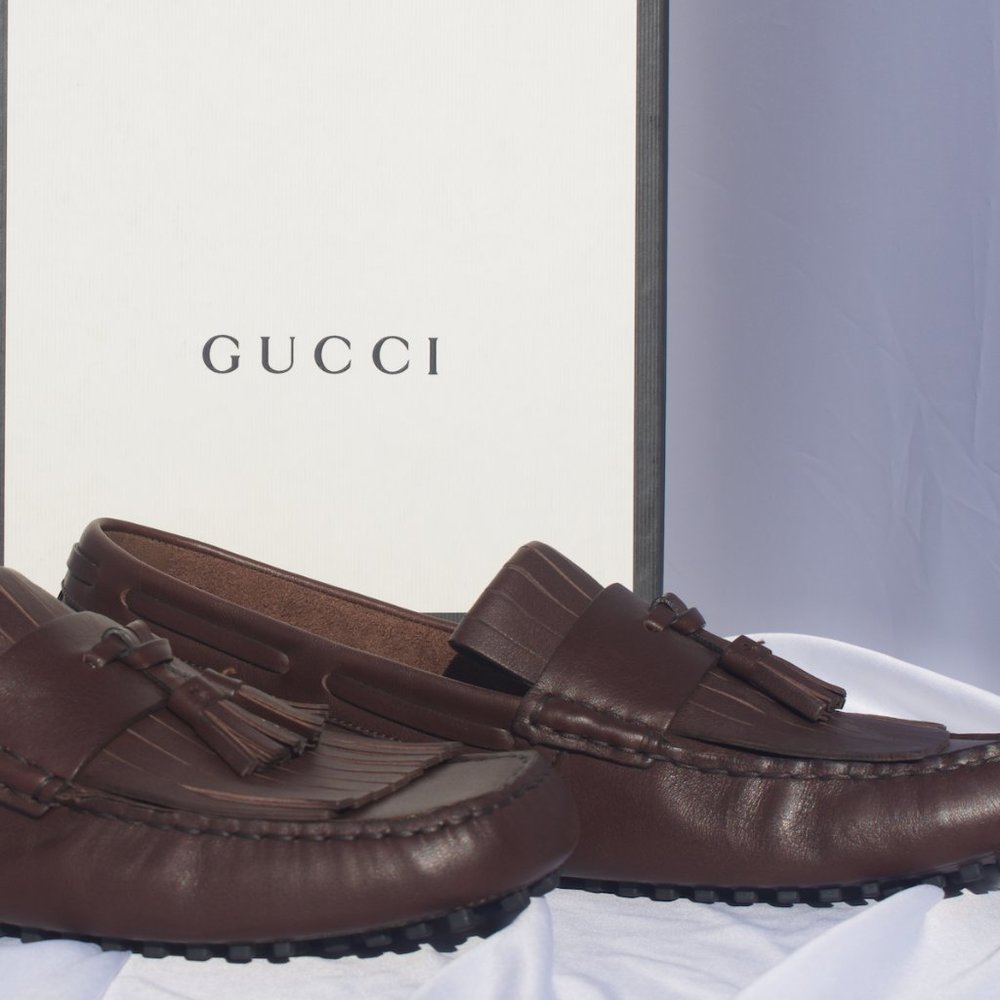 Gucci Men's Brown Driving Shoe with Tassel NEW IN BOX WITH SHOE BAG
